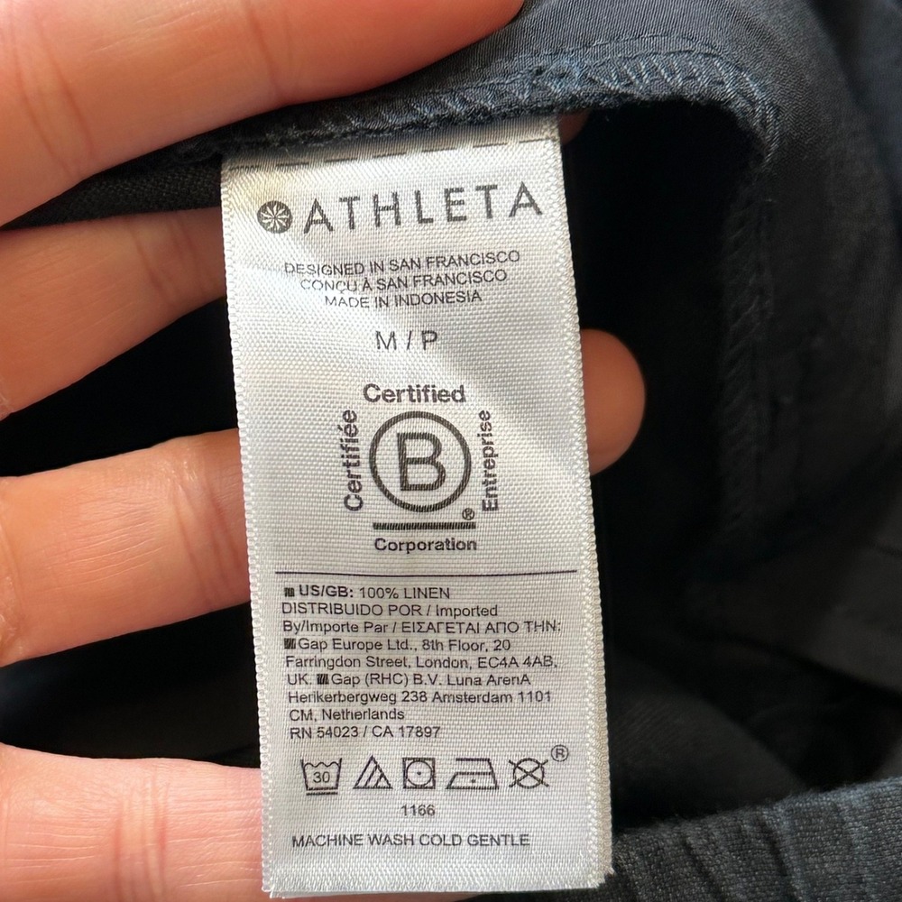 Athleta Cabo Linen Pant Black Straight Leg Drawstring Ankle Trousers M/P 851027 - Picture 5 of 11